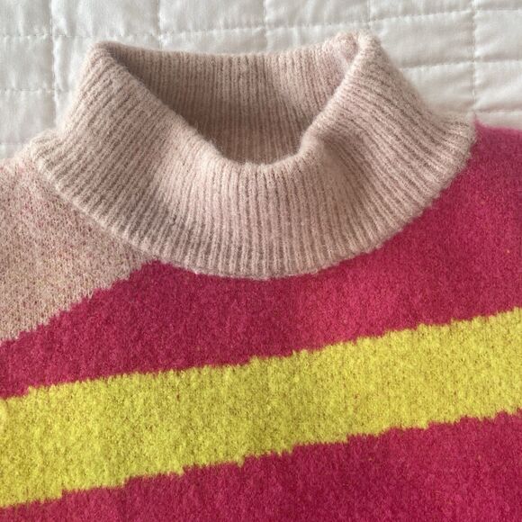 90s Revival Ciebon Colorblock Mock Neck Sweater Pink Abstract Cozy Knit Size S - Picture 6 of 12
